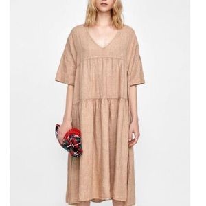 𝅺ZARA  Tiered Linen Midi Dress Size M